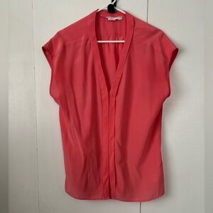 100% Silk Coral Pink Blouse size Large